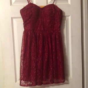 Short Strapped Red Sparkle Dress